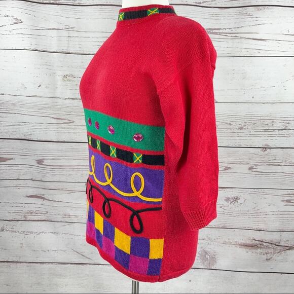 P'Galli Designs elf red rhinestone sweater - Picture 2 of 13